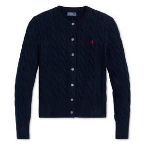 Polo Ralph Lauren Women's Navy Cable-Knit Cotton Crewneck Cardigan Sweater Large